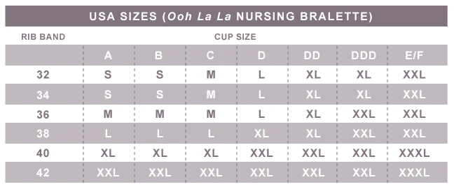 BRA SIZE CHART list